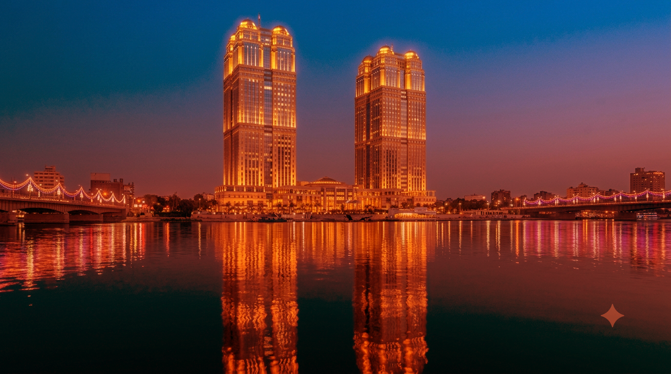 alBaraka Capital — Cairo Nile City Towers at twilight